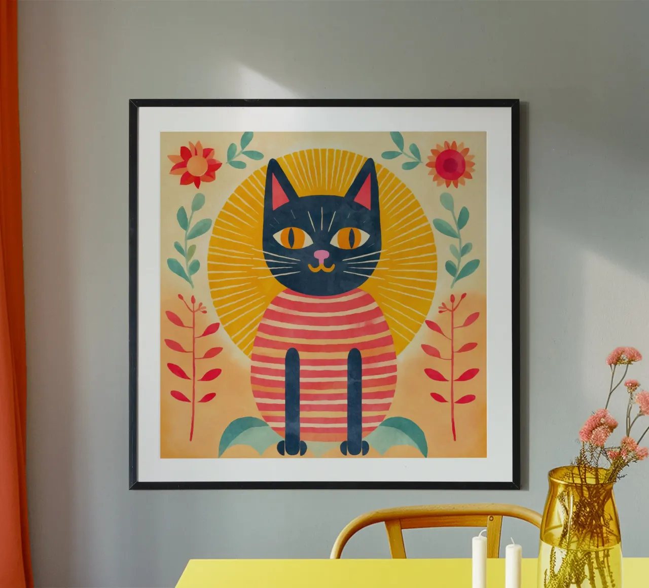 Sonnenschein-Kätzchen Poster mit Holzrahmen von Andrea Haase Animal Love