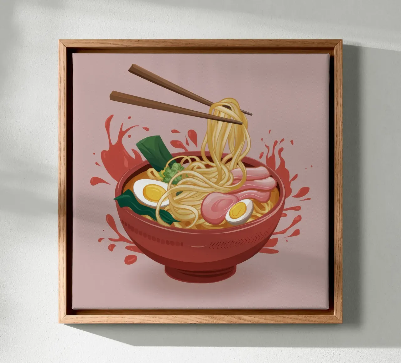 Explosive Ramen Splash Leinwand mit Schattenfugenrahmen von Snow Mist