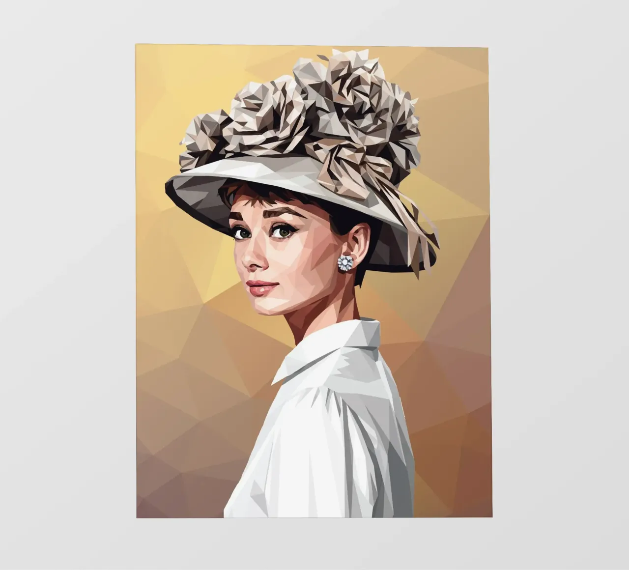 Audrey Hepburn con un cappello stravagante Lowpoly pellicola backlit da Low Profile