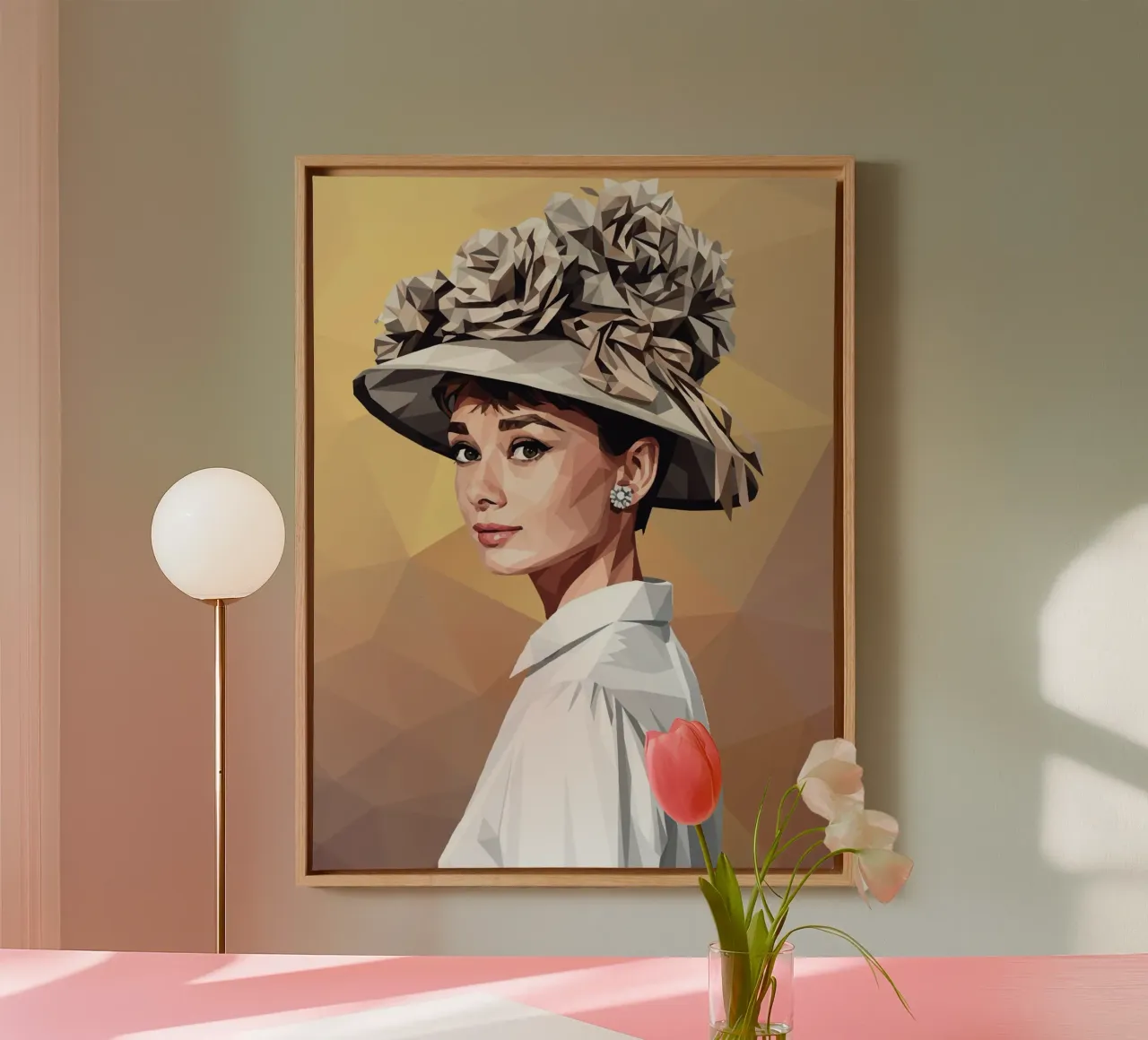 Audrey Hepburn con un cappello stravagante Lowpoly tela con Cornice a cassetta da Low Profile