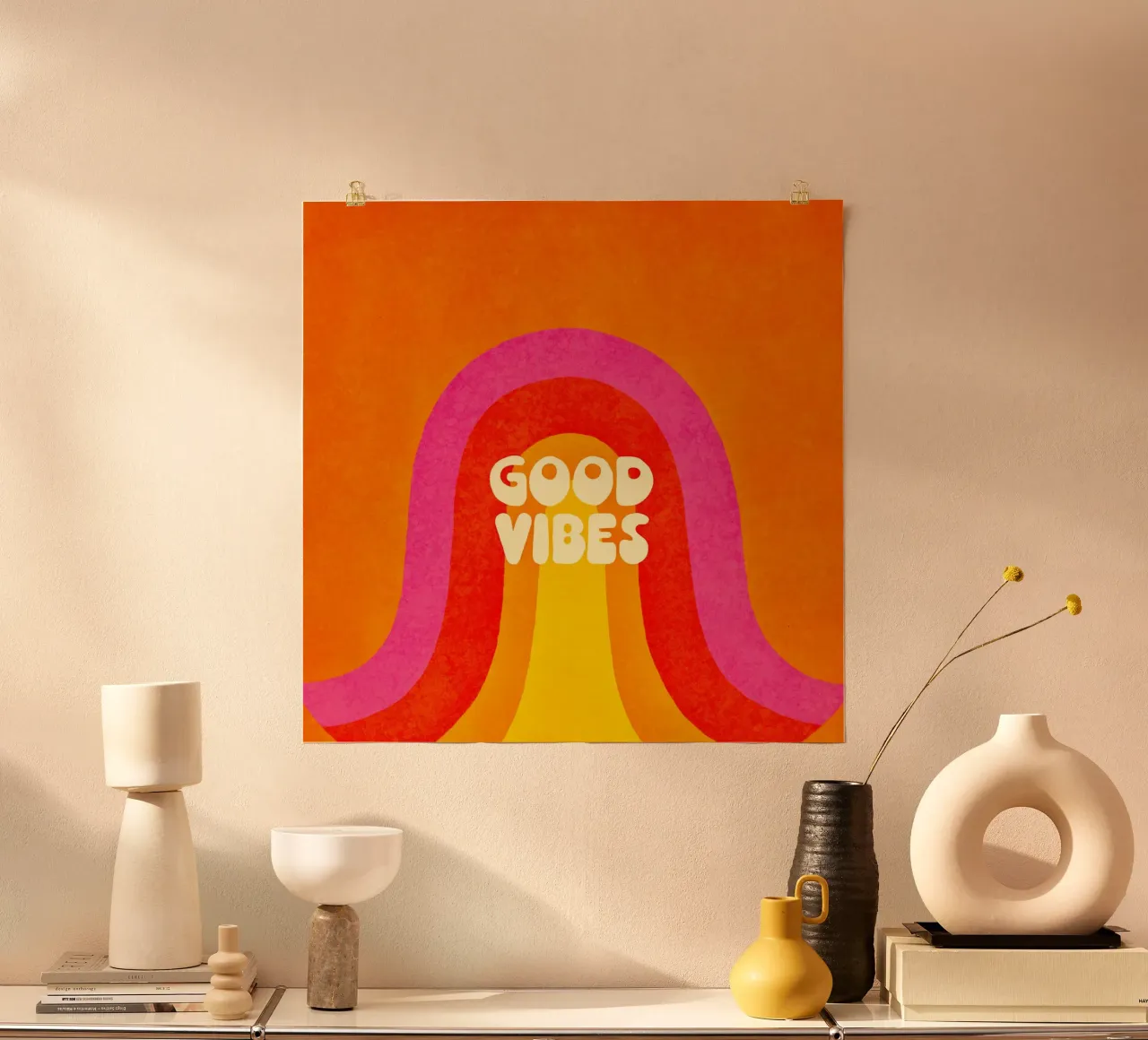 Seventies Spirit Good Vibes Bunter Regenbogen Poster von Andrea Haase Modern Home