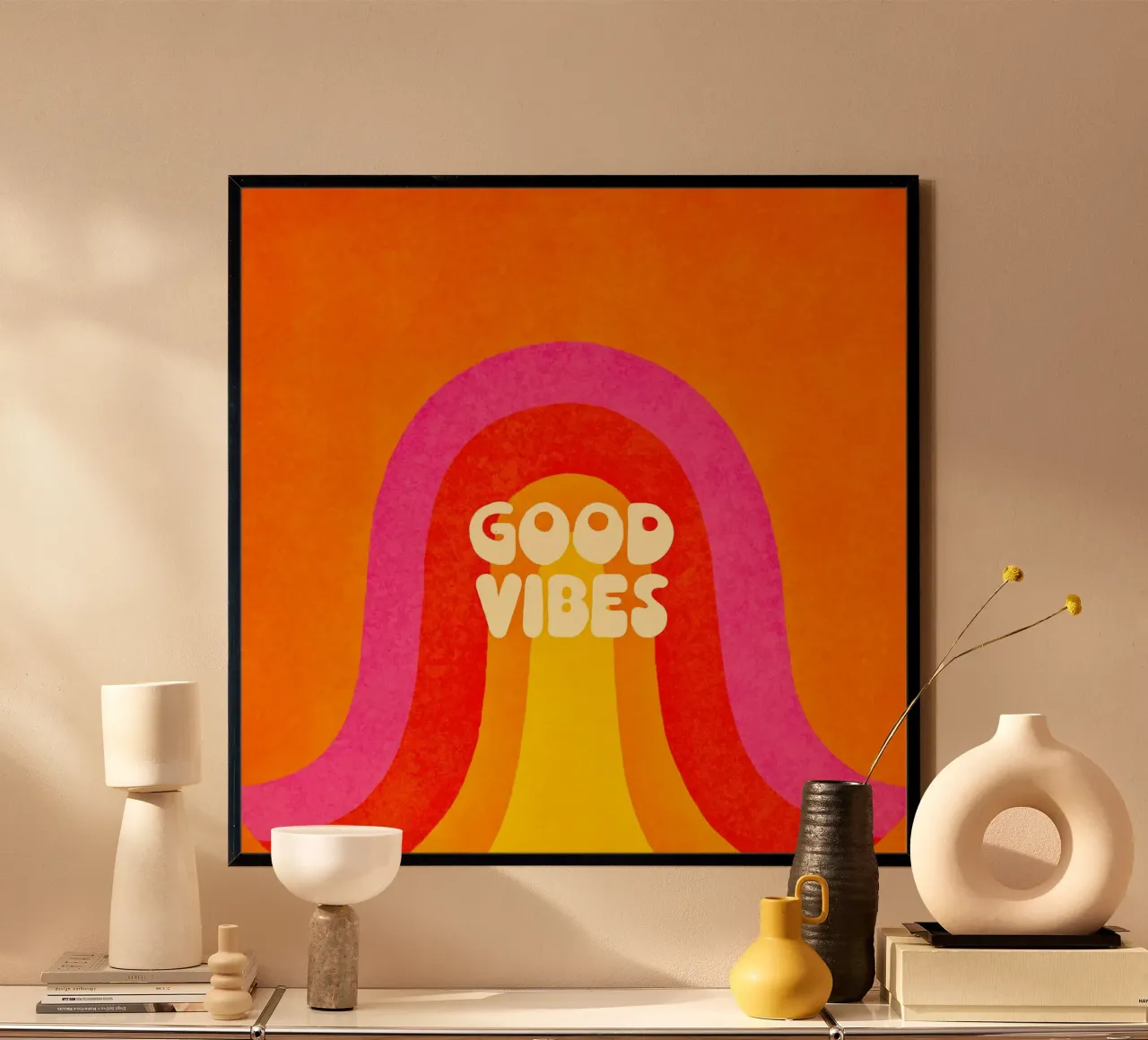 Seventies Spirit Good Vibes Bunter Regenbogen Poster von Andrea Haase Modern Home