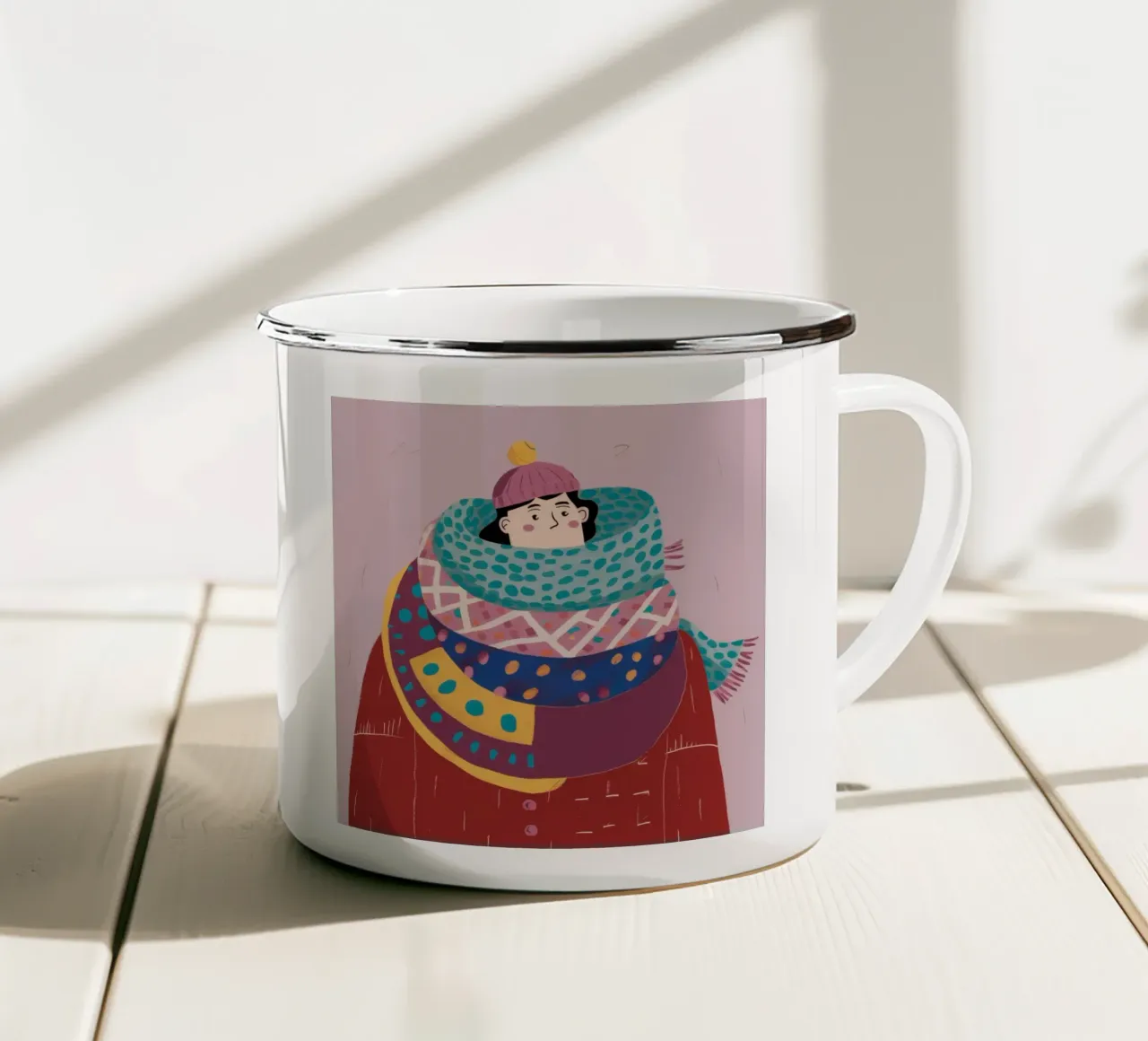 Accogliente abbraccio invernale tazza in smalto da Snow Mist