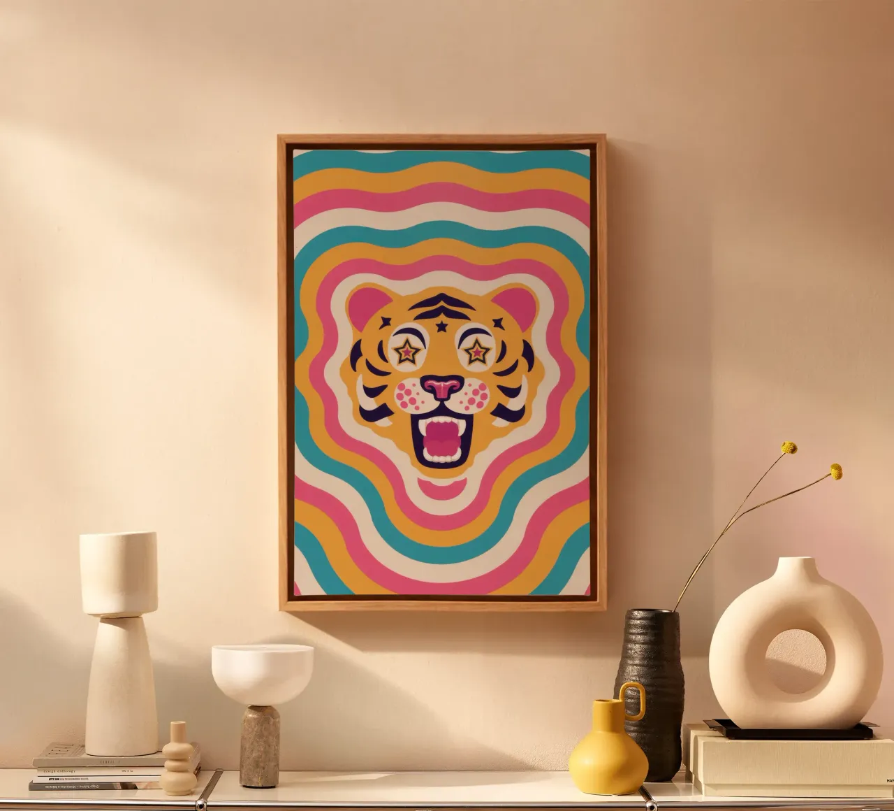 Psychedelic Tiger Gaze canvas with Floater frame by Snow Mist