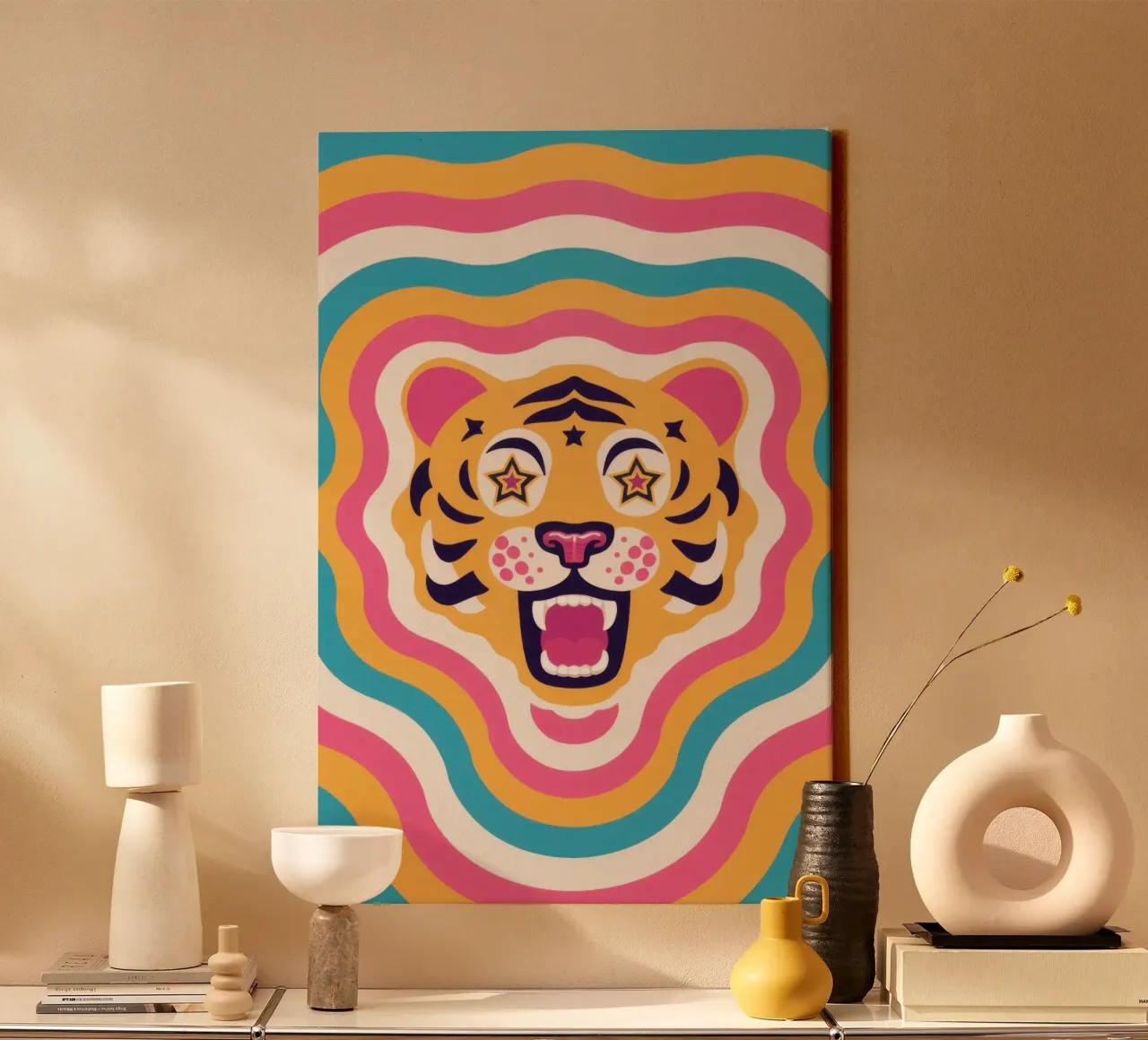 Psychedelic Tiger Gaze canvas with Floater frame by Snow Mist