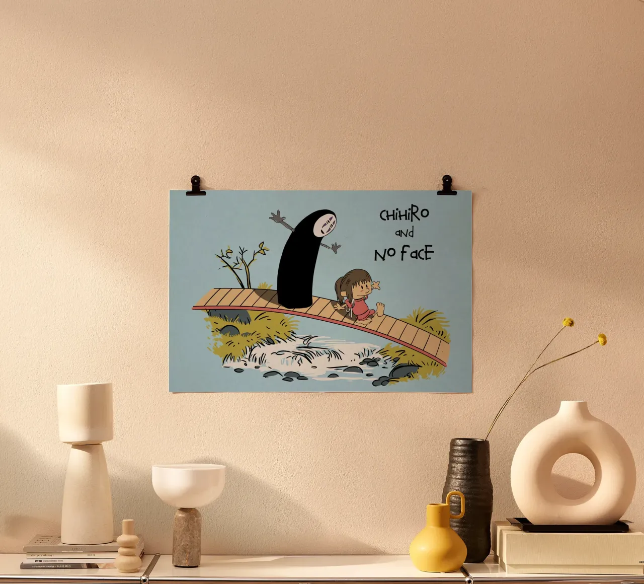 Cihiro e nessun volto poster con telaio in legno da Junior Harrington