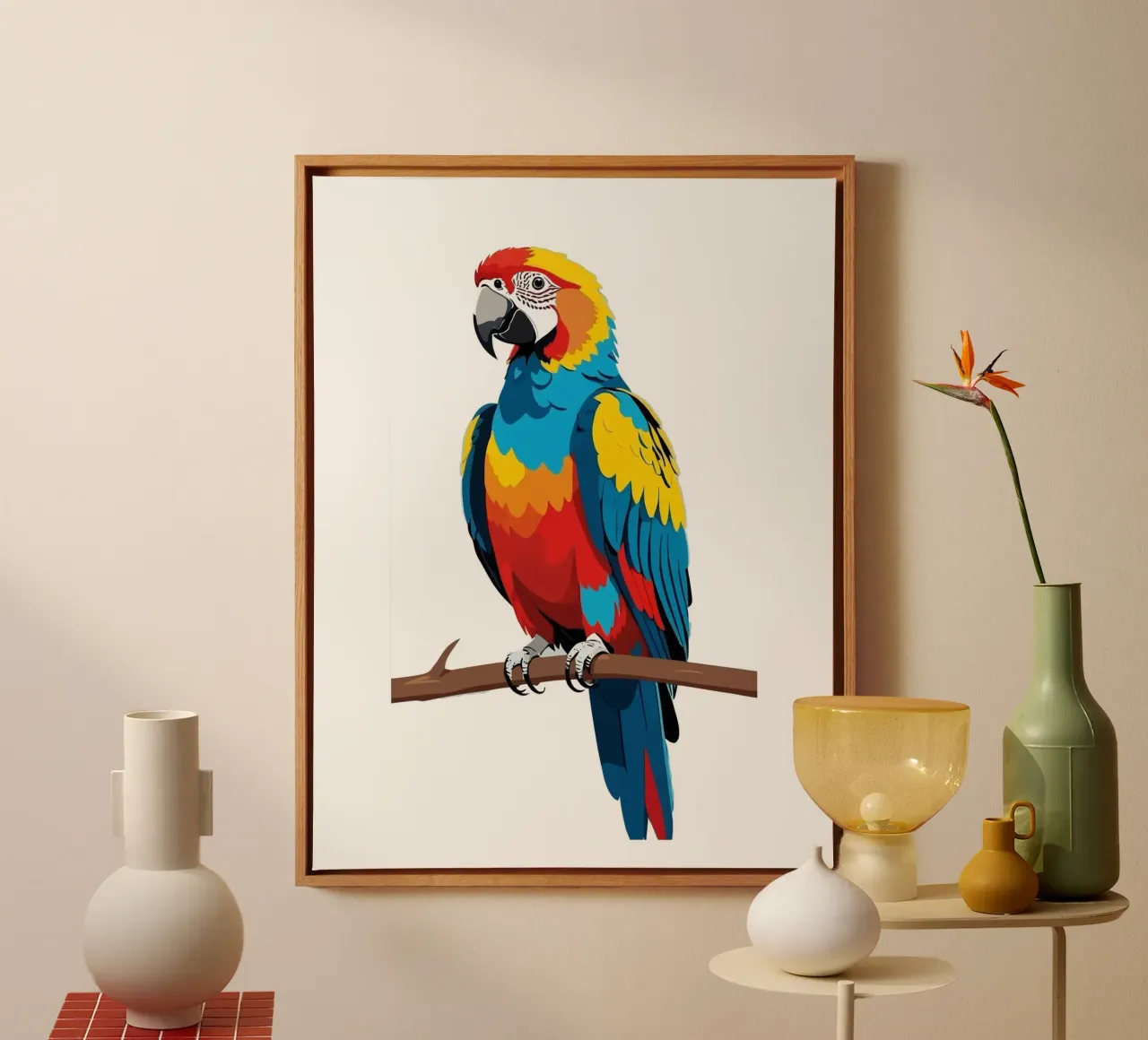 Parrot Colorful tela con Cornice a cassetta da Musadad Shop