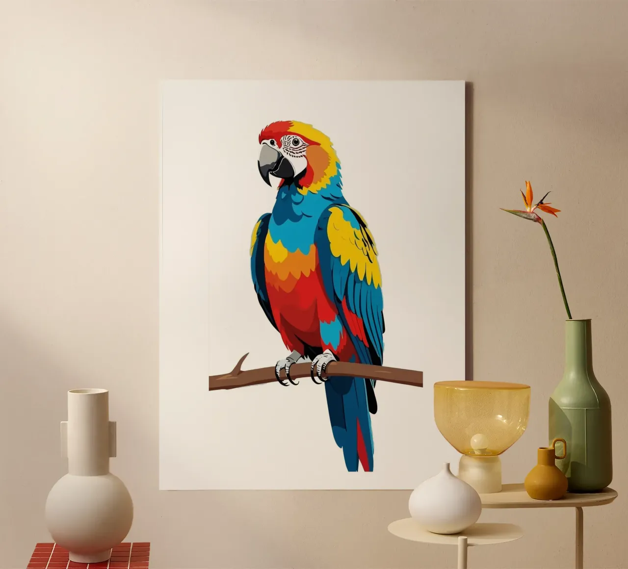 Parrot Colorful tela con Cornice a cassetta da Musadad Shop
