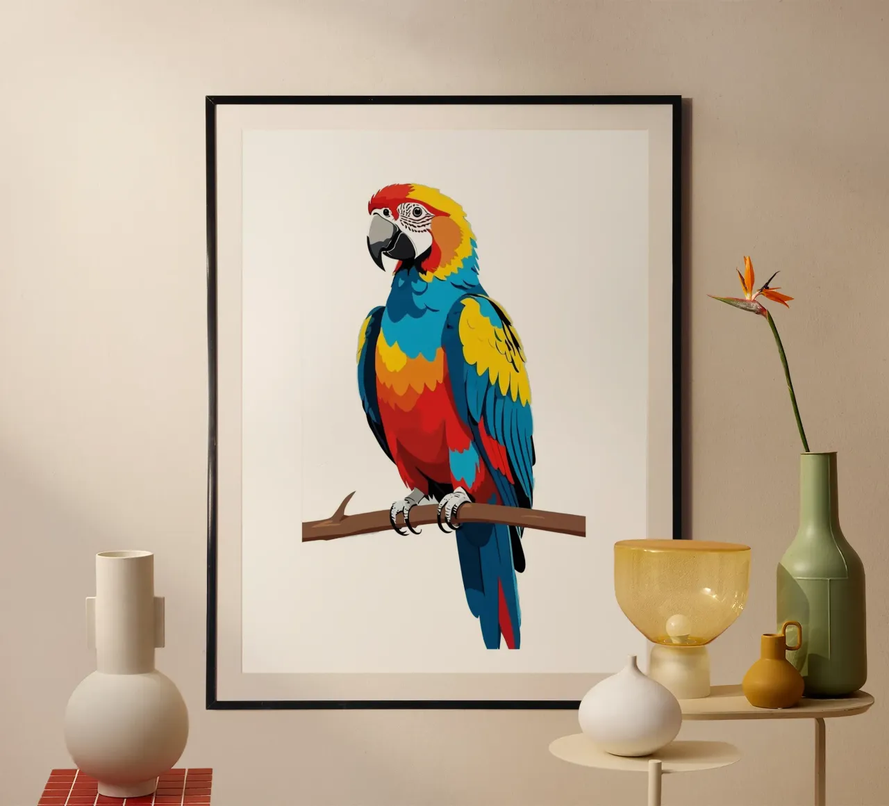 Parrot Colorful poster con telaio in alluminio da Musadad Shop