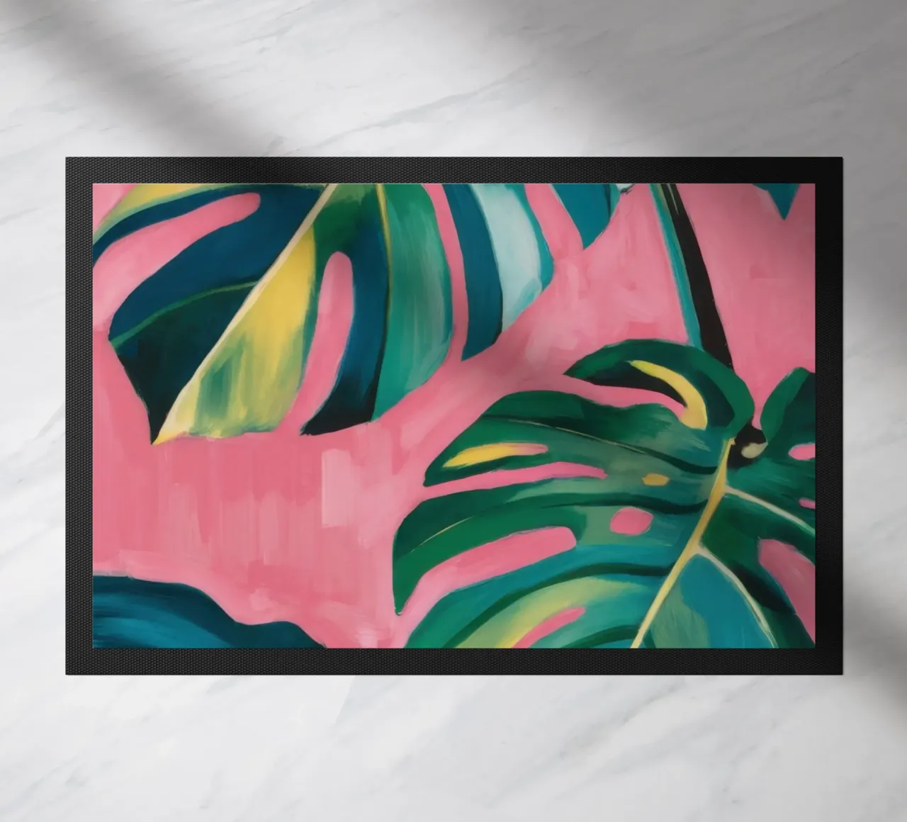 Monstera Leaf Dance doormat by Snow Mist