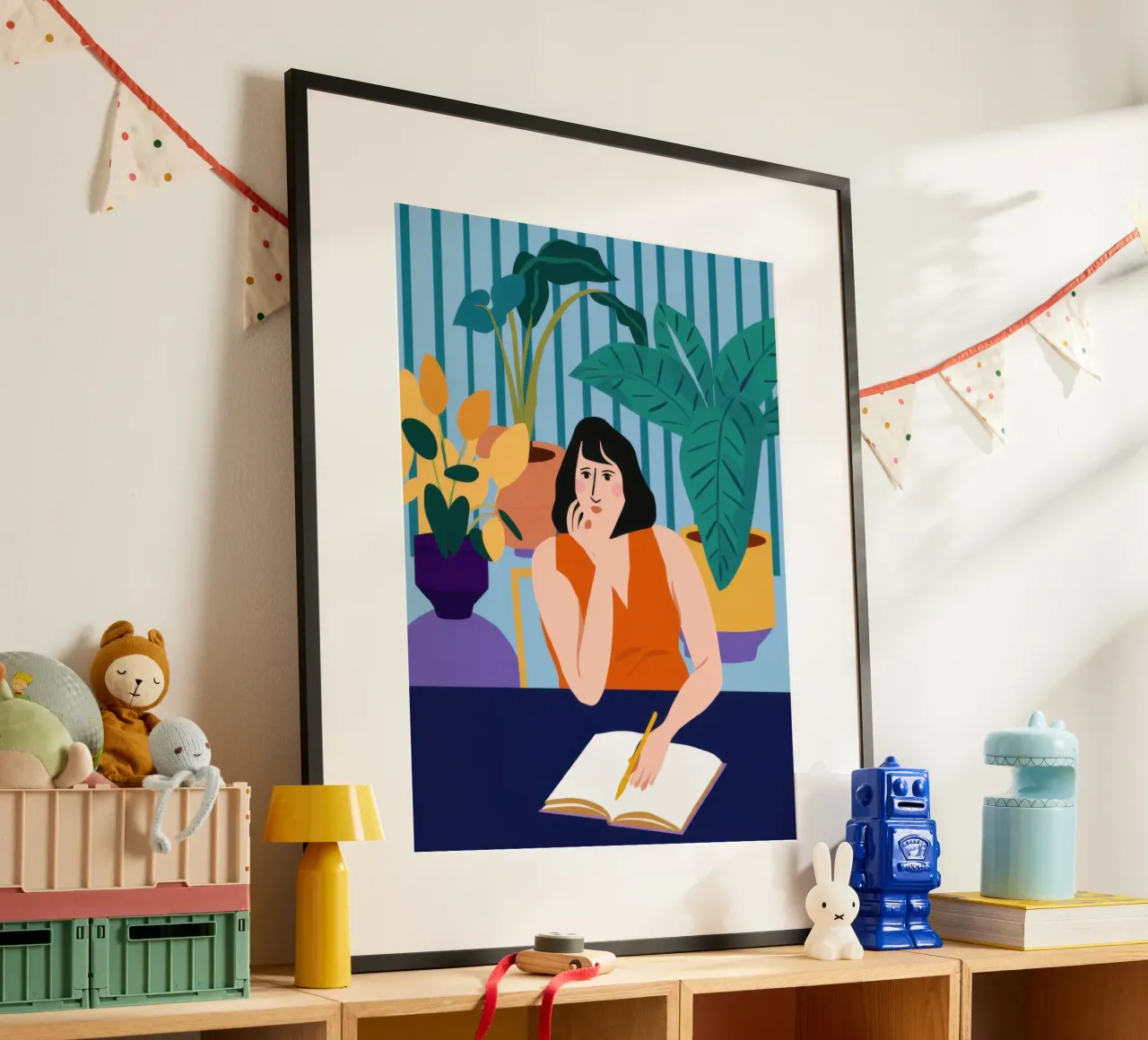 Sessione di studio di mezzanotte poster con telaio in alluminio da Snow Mist