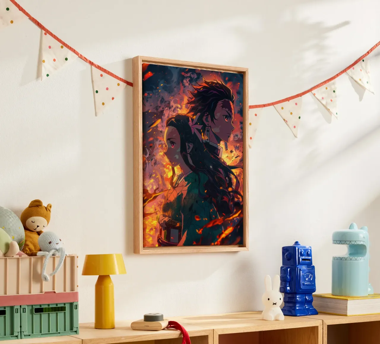Tanjiro & Nezuko - Demonendoder canvas met Baklijst van Junior Harrington