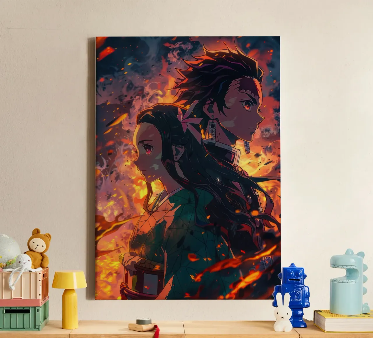 Tanjiro & Nezuko - Demonendoder canvas met Baklijst van Junior Harrington