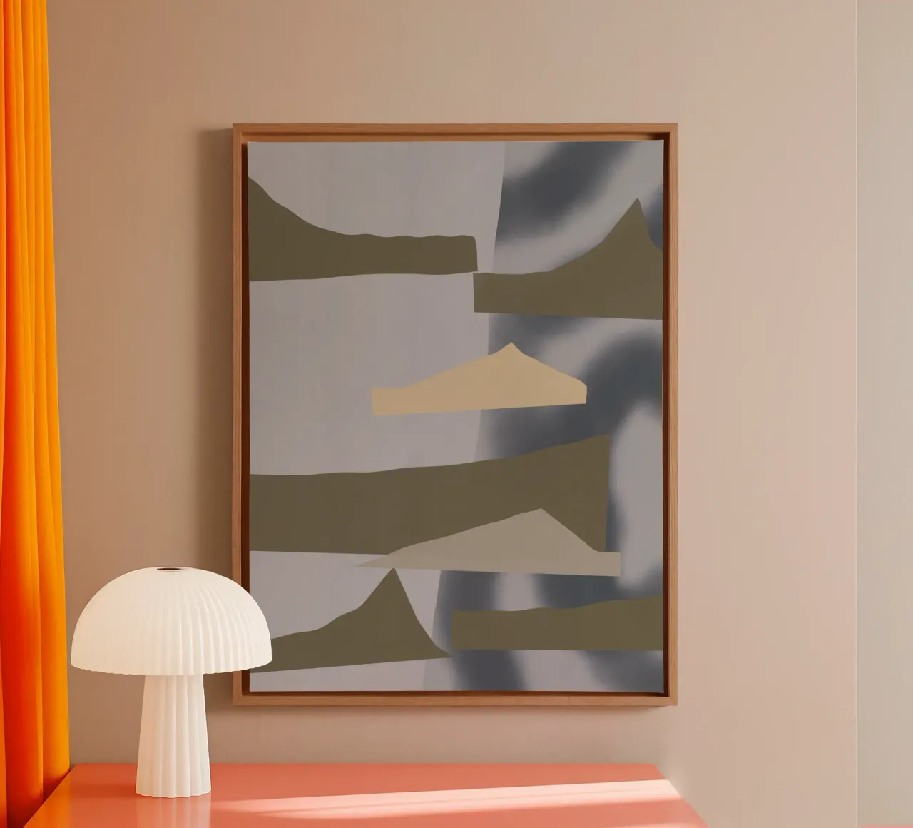 Grijze tinten geometrisch 03 canvas met Baklijst van Little Dean