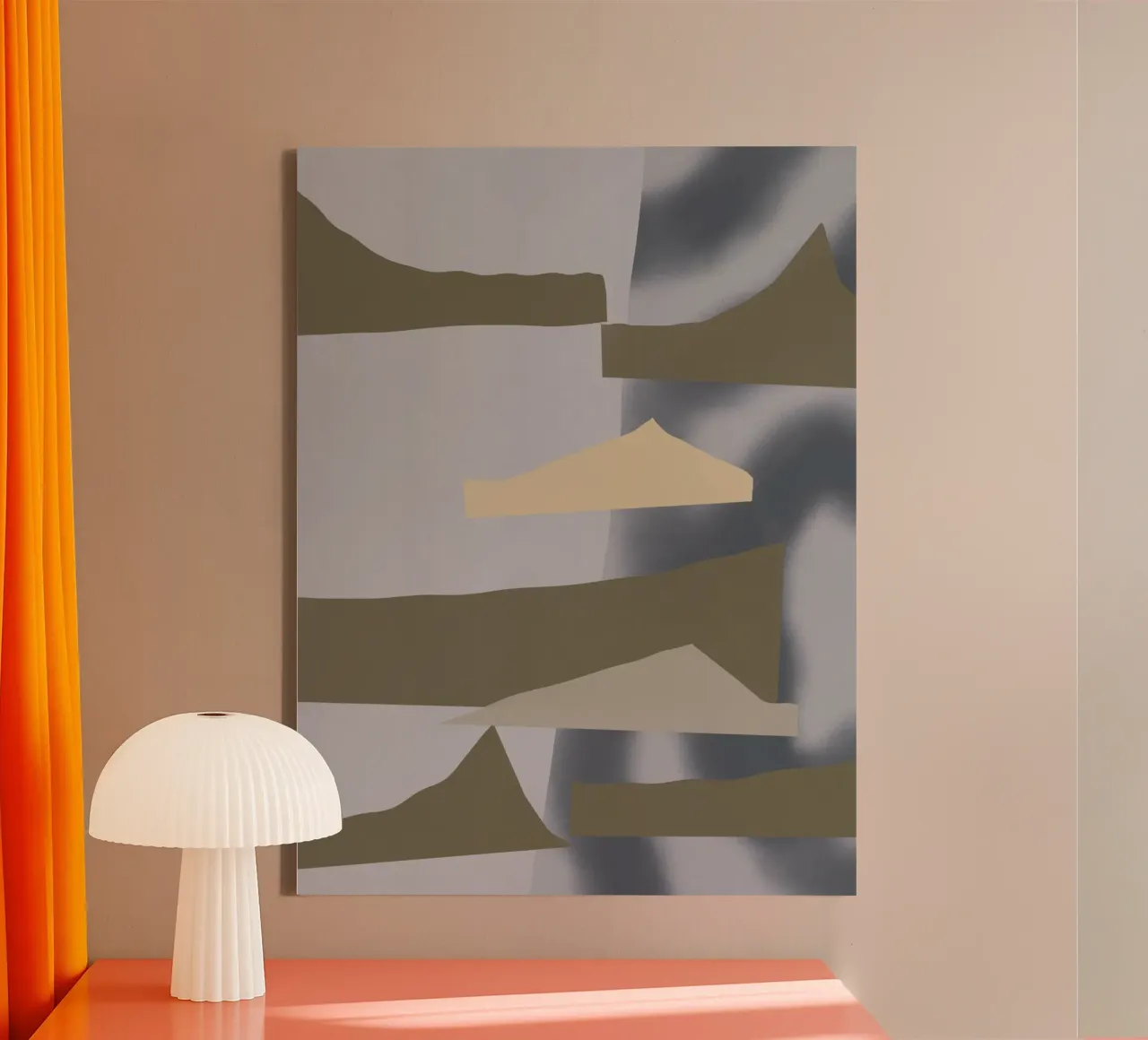 Grijze tinten geometrisch 03 canvas met Baklijst van Little Dean