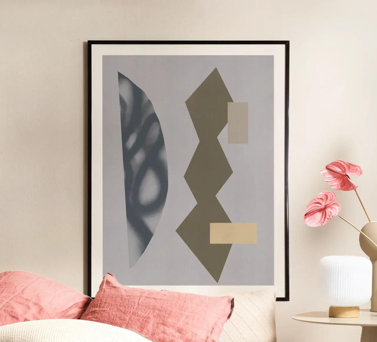 Sfumature di grigio geometriche 04 poster con telaio in alluminio da Little Dean
