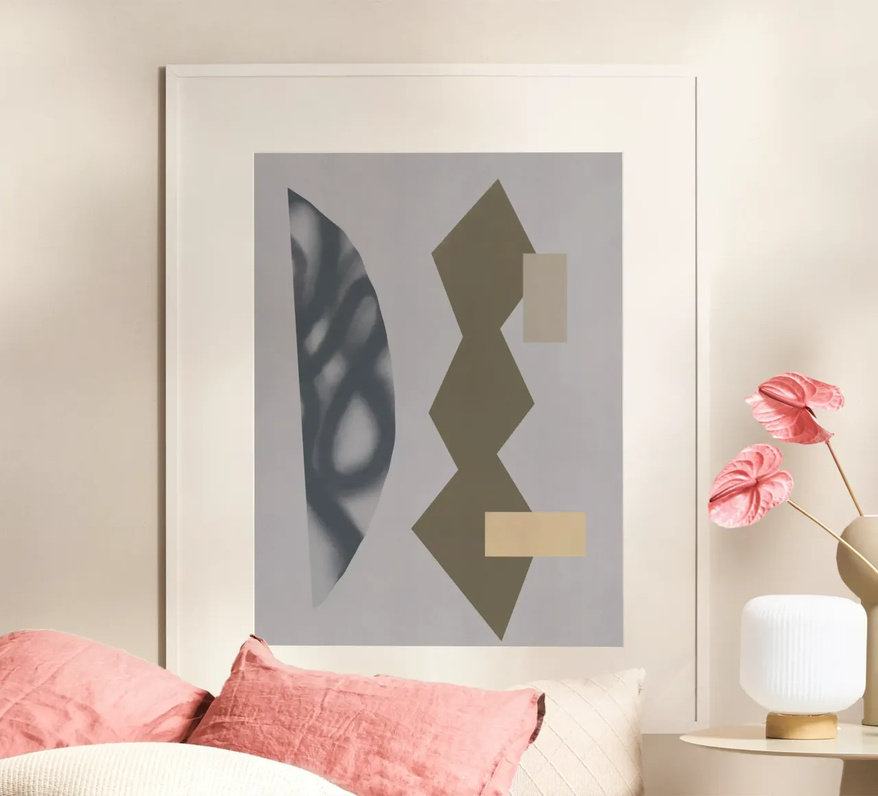 Sfumature di grigio geometriche 04 poster con telaio in alluminio da Little Dean