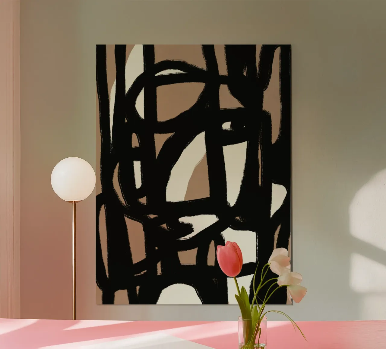 Linea astratta in grassetto 06 poster con telaio in legno da Little Dean