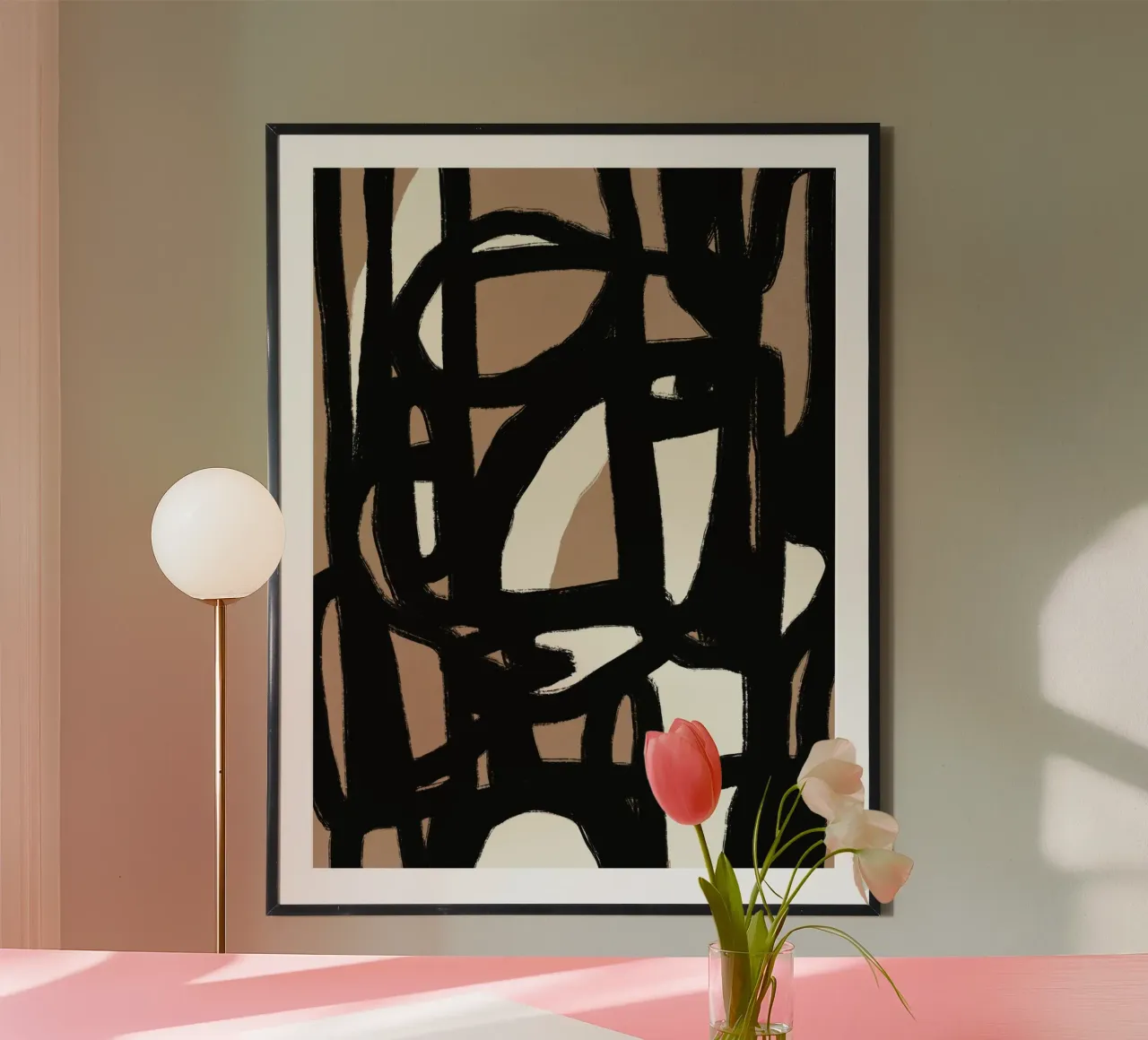 Linea astratta in grassetto 06 poster con telaio in legno da Little Dean