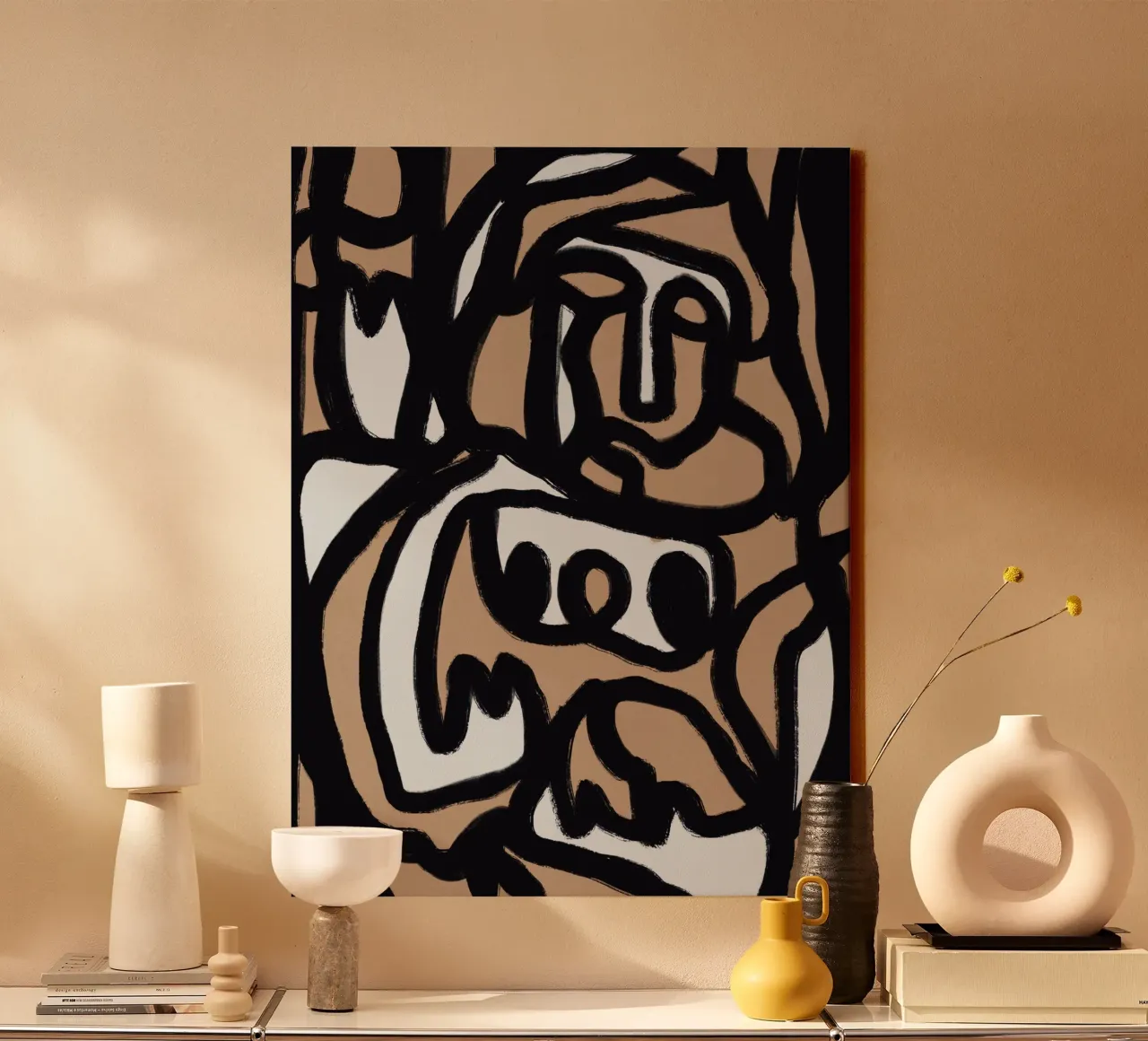Bold line abstract 08 canvas with Floater frame by Little Dean