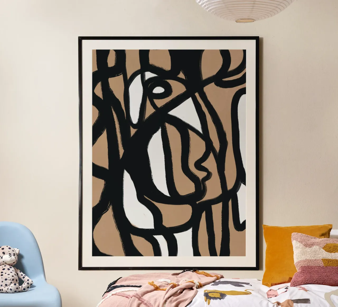 Linea astratta in grassetto 09 poster con telaio in legno da Little Dean