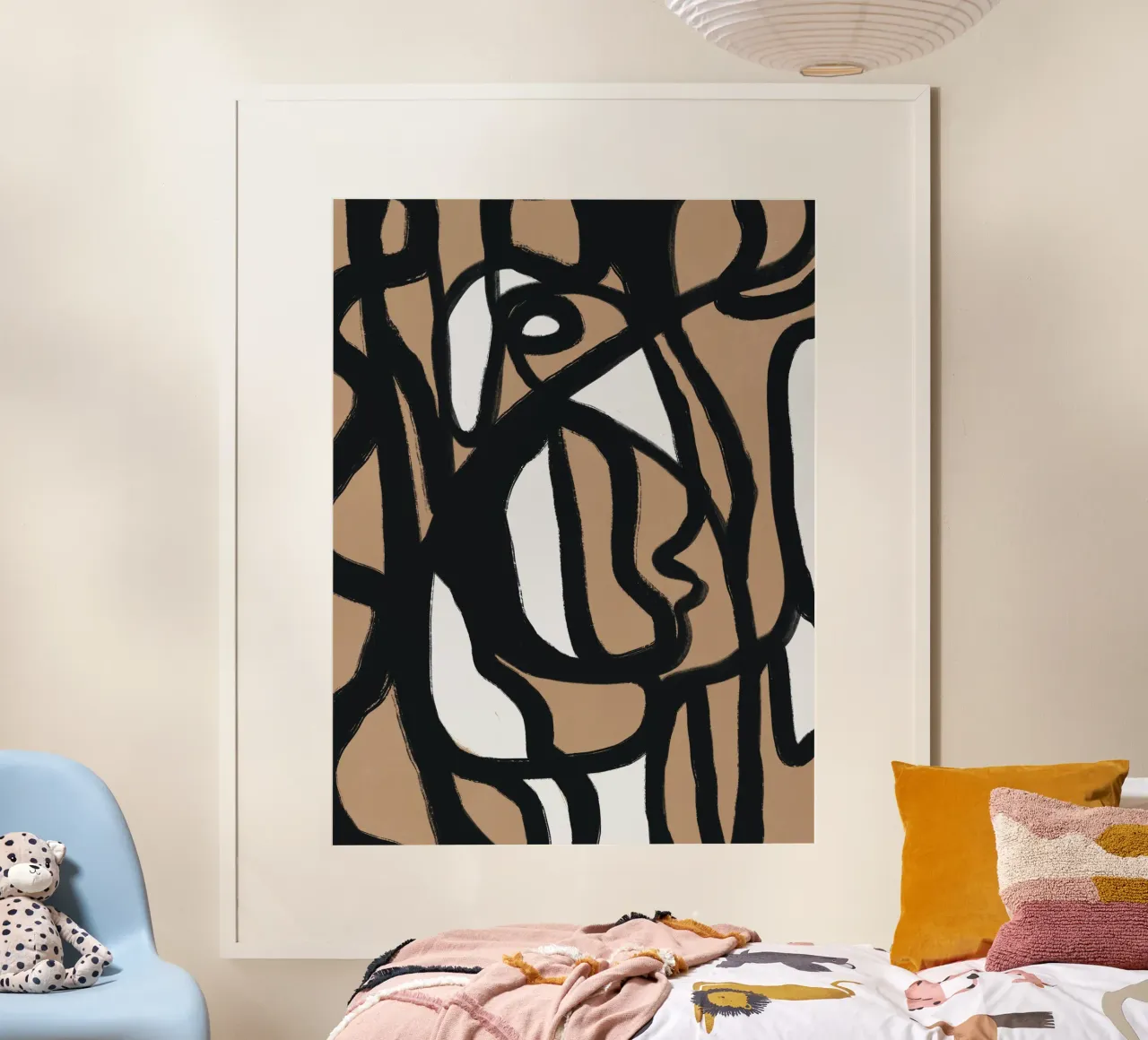 Linea astratta in grassetto 09 poster con telaio in legno da Little Dean