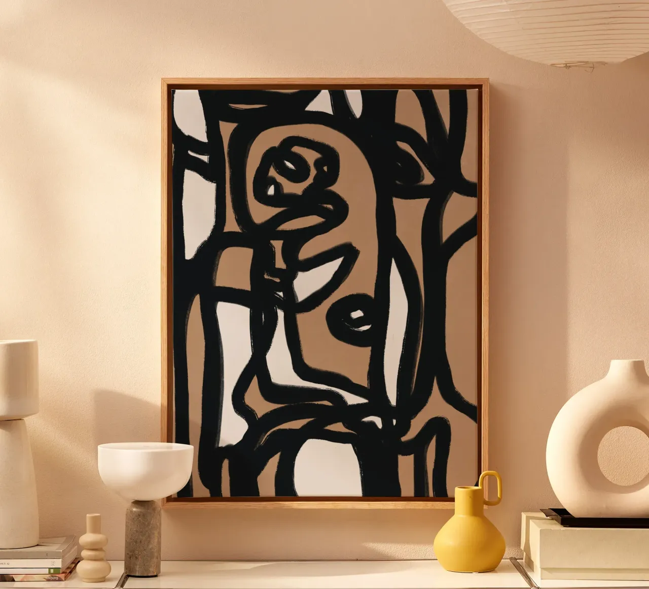 Bold line abstract 10 canvas with Floater frame by Little Dean