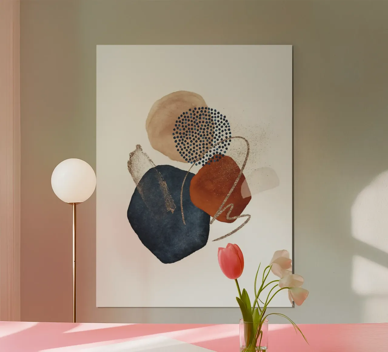 Poster astratto moderno con forme acquerellate blu e marrone poster con telaio in plastica da June Jordan