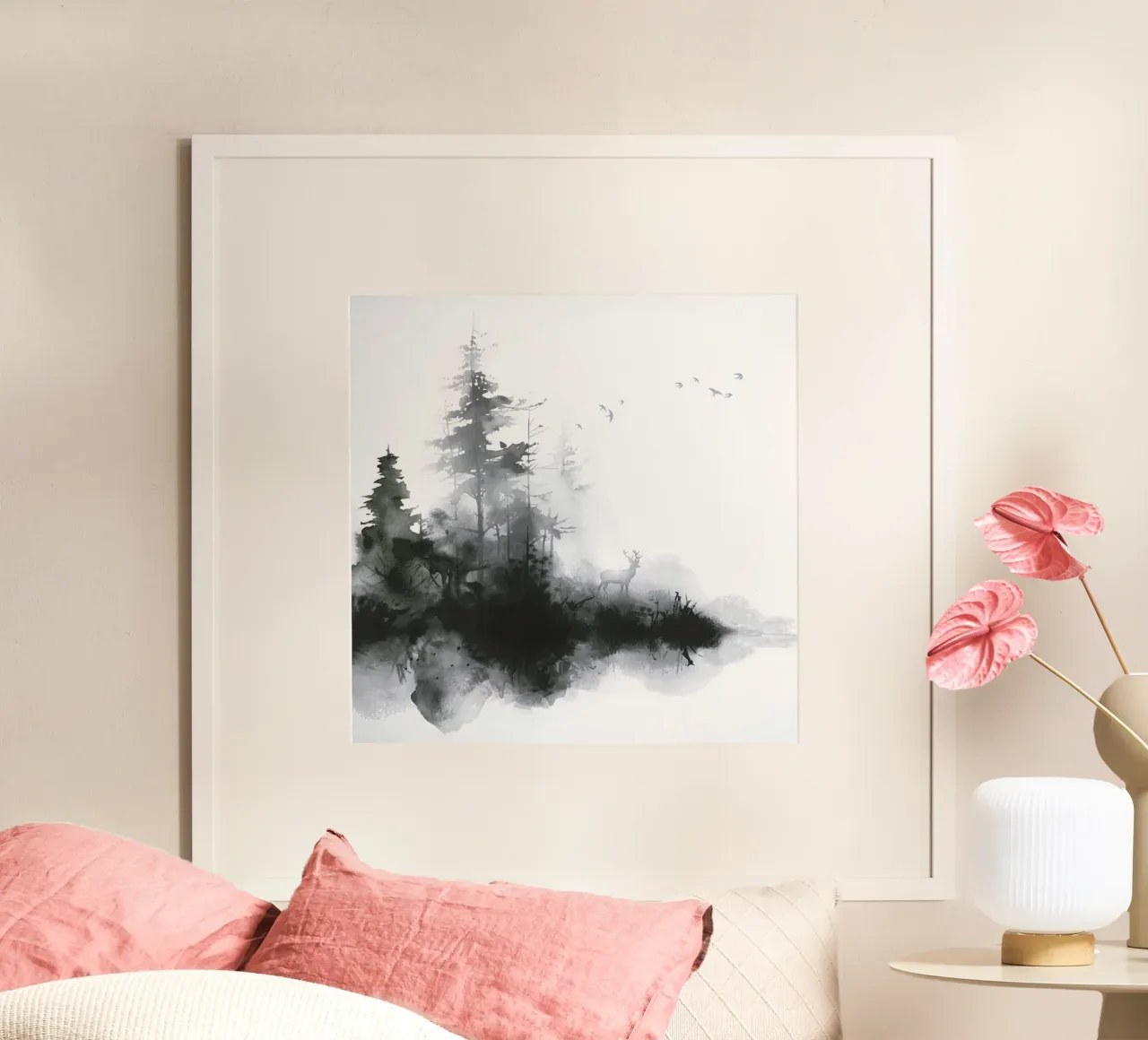 Atmosfera mattutina ai margini della foresta poster con telaio in plastica da June Jordan