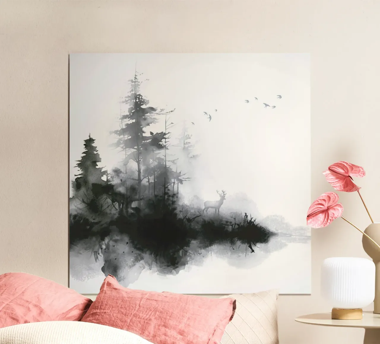 Atmosfera mattutina ai margini della foresta poster con telaio in plastica da June Jordan