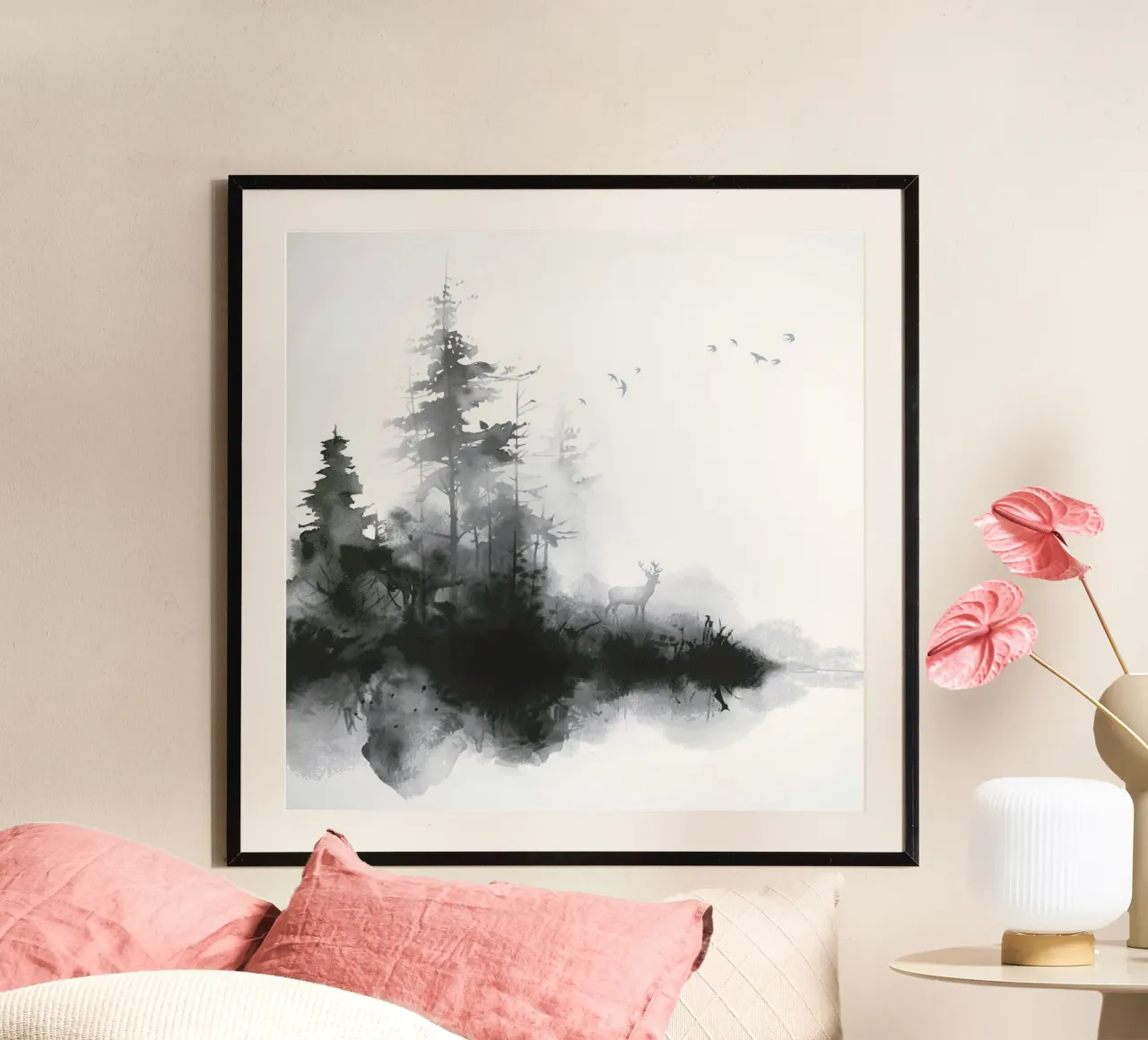 Atmosfera mattutina ai margini della foresta poster con telaio in plastica da June Jordan