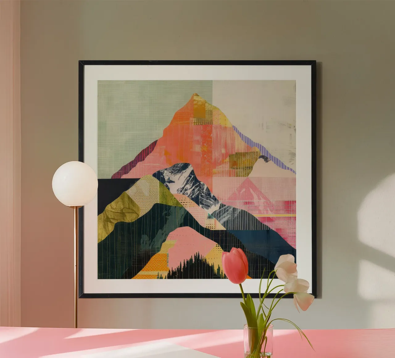 Riverbero all'alba in montagna poster con telaio in alluminio da June Jordan