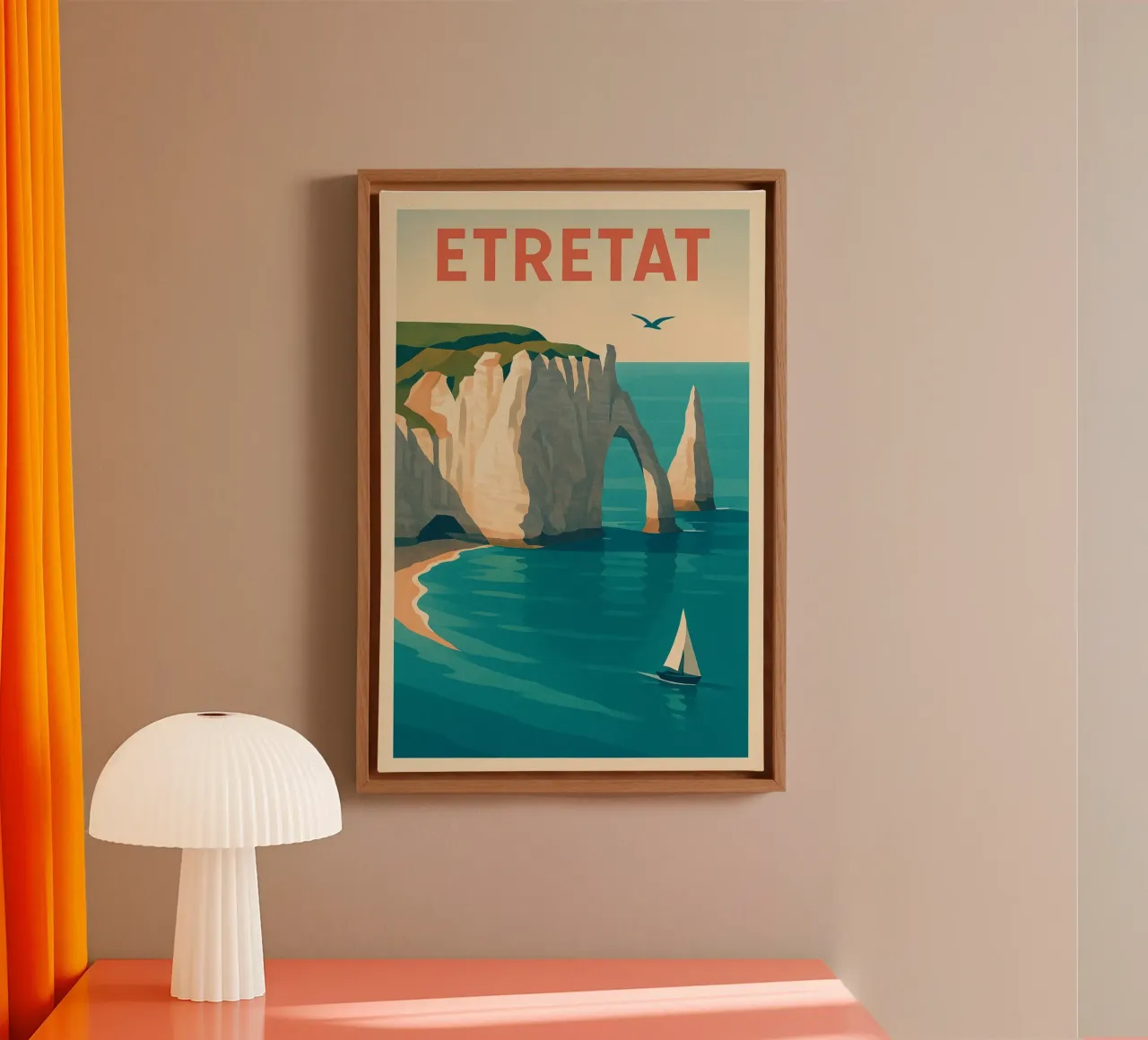 Vintage affiche Étretat - Kliffen en smaragdgroene zee canvas met Baklijst van JETLAG | affiches voyage