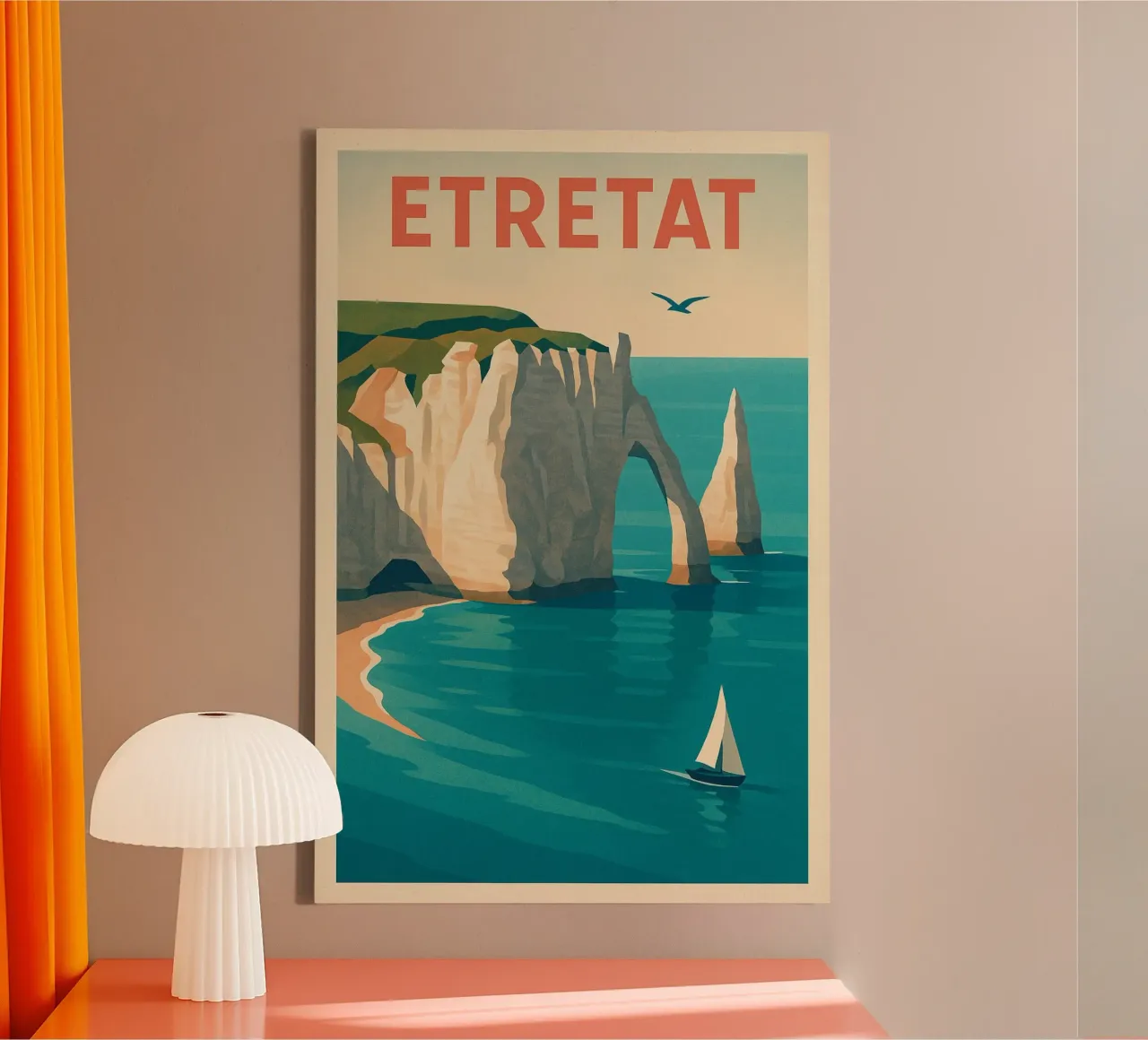 Vintage affiche Étretat - Kliffen en smaragdgroene zee canvas met Baklijst van JETLAG | affiches voyage