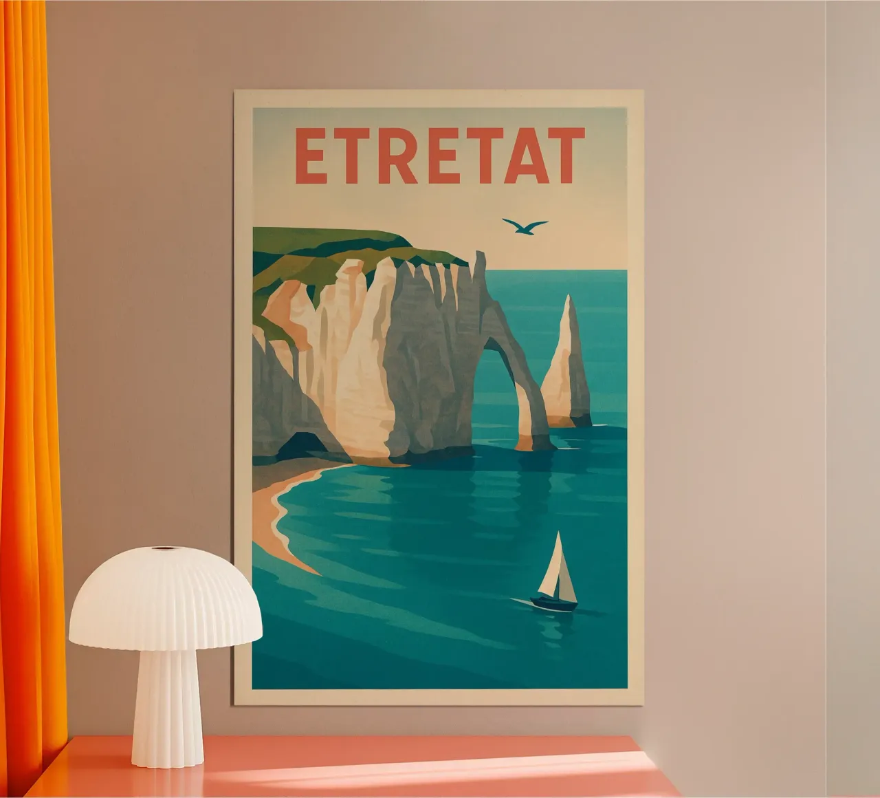 Poster d'epoca Étretat - Scogliere e mare di smeraldo poster con telaio in legno da JETLAG | affiches voyage