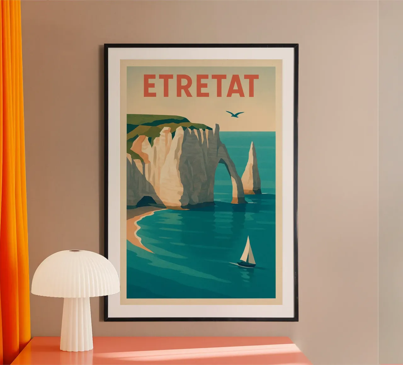 Poster d'epoca Étretat - Scogliere e mare di smeraldo poster con telaio in legno da JETLAG | affiches voyage