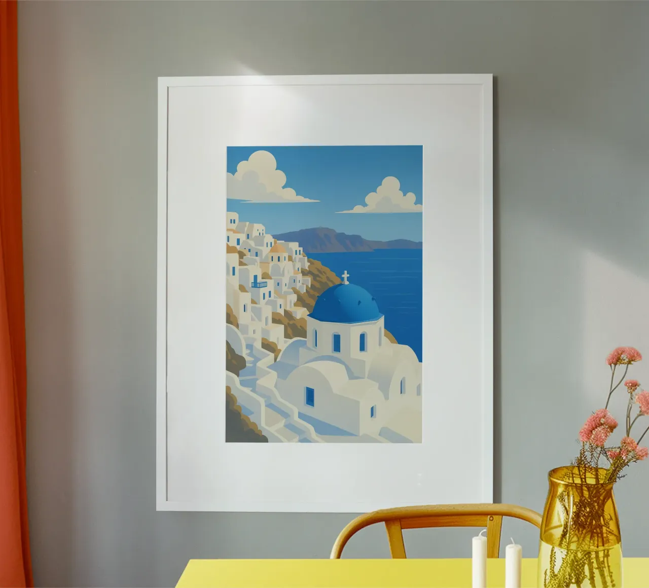 Poster Santorini - Cupole blu e Mar Egeo poster da JETLAG | affiches voyage