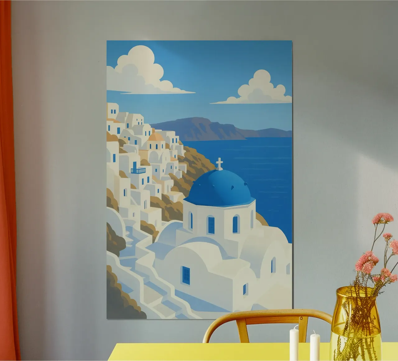 Poster Santorini - Cupole blu e Mar Egeo poster da JETLAG | affiches voyage