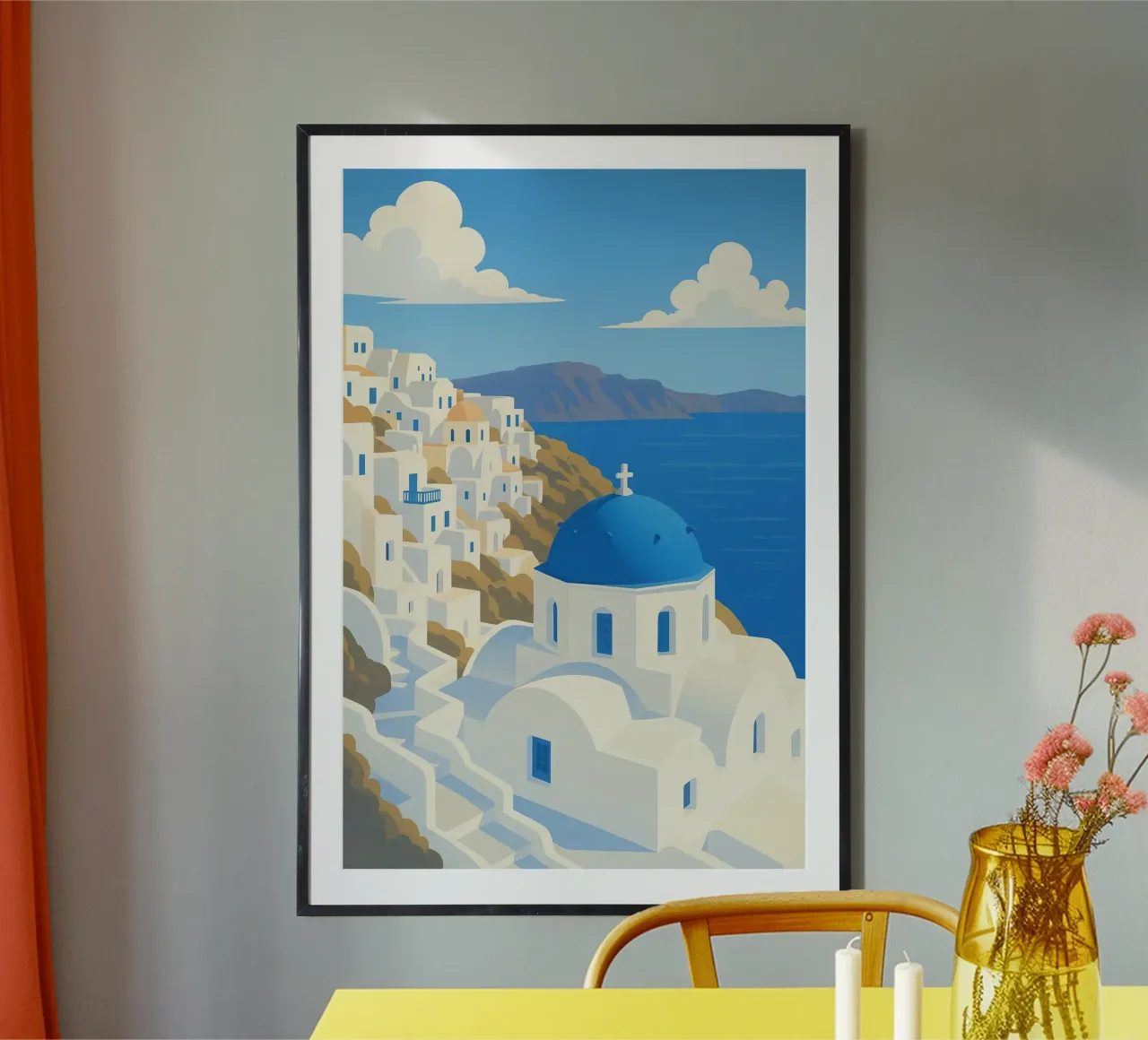 Poster Santorini - Cupole blu e Mar Egeo poster da JETLAG | affiches voyage