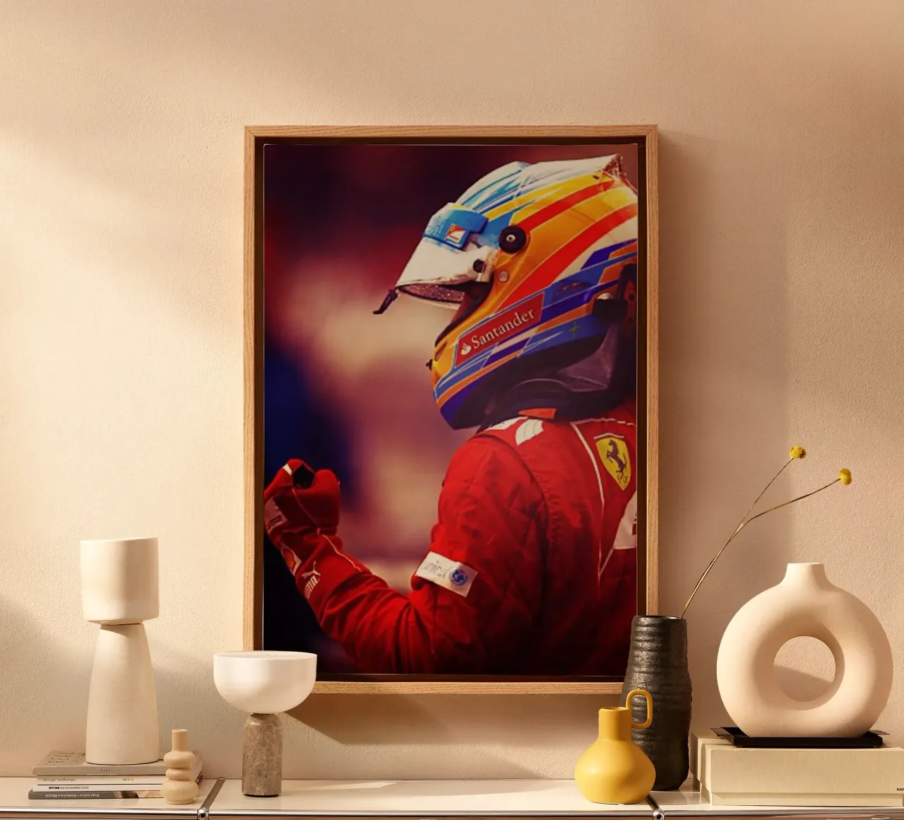 Fernando Alonso canvas met Baklijst van Low poly art