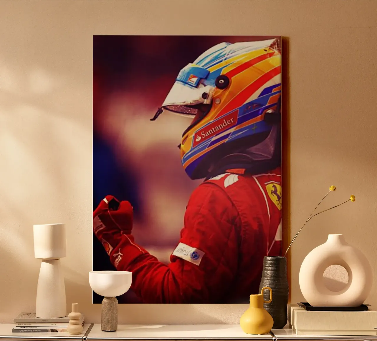 Fernando Alonso canvas met Baklijst van Low poly art
