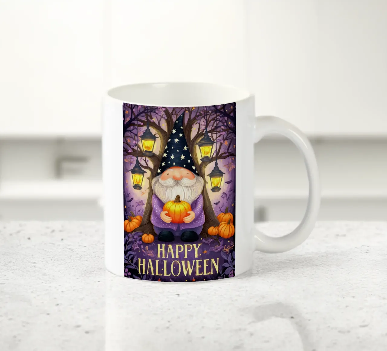 Gnomo e zucca di Halloween tazza in ceramica da Fleur de Lys