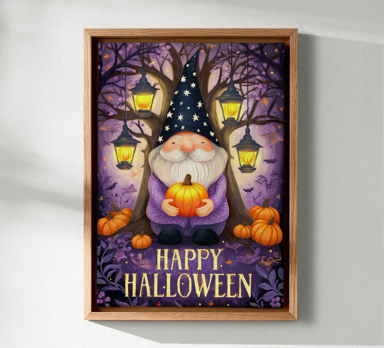 Gnomo e zucca di Halloween tela con Cornice a cassetta da Fleur de Lys