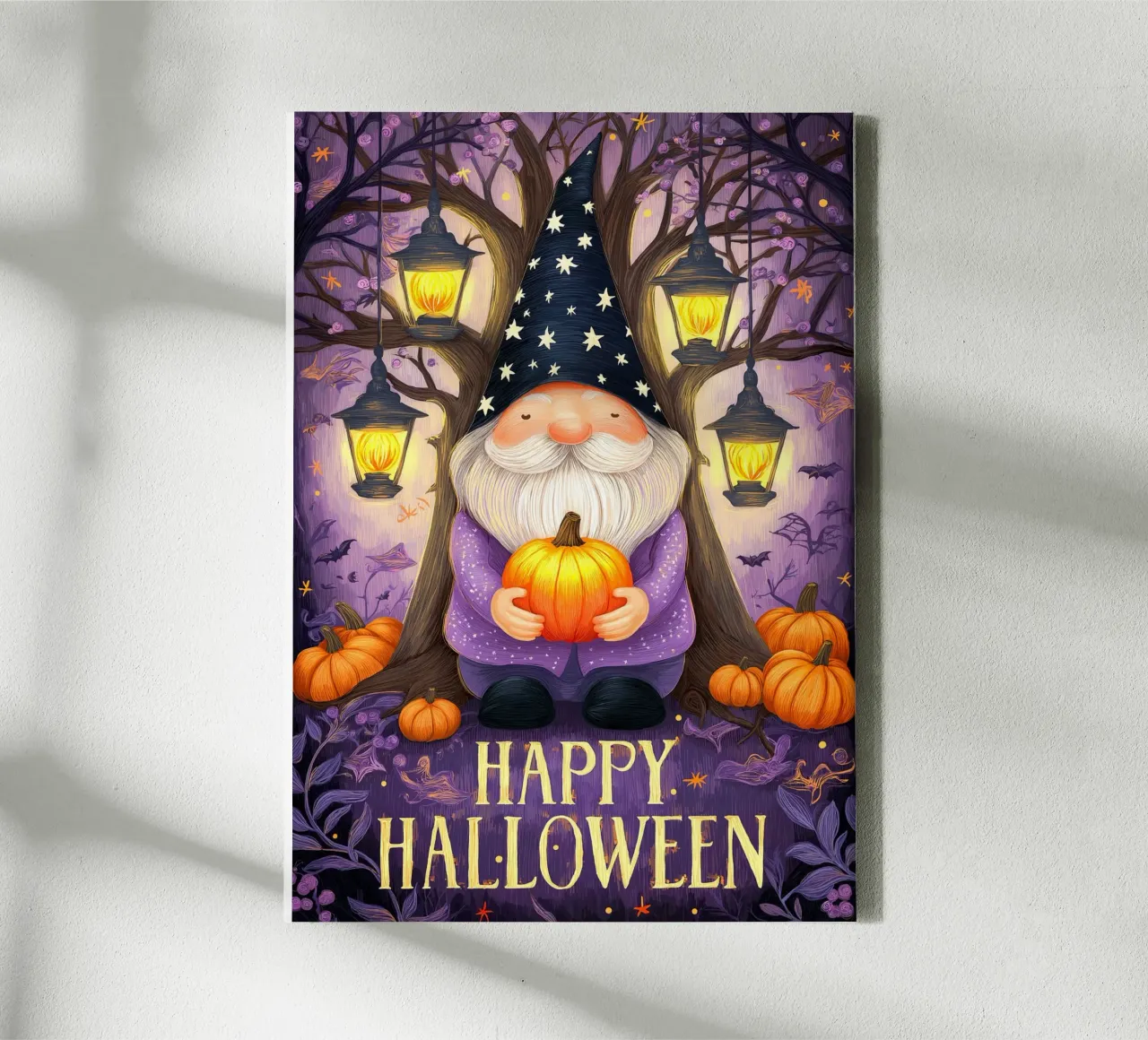 Gnomo e zucca di Halloween tela con Cornice a cassetta da Fleur de Lys