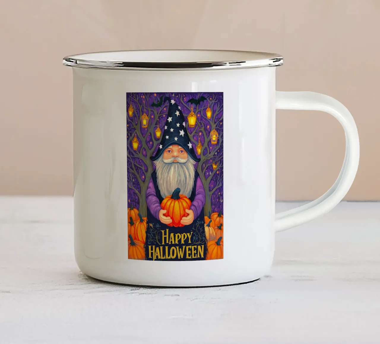 Mago e zucca di Halloween tazza in smalto da Fleur de Lys
