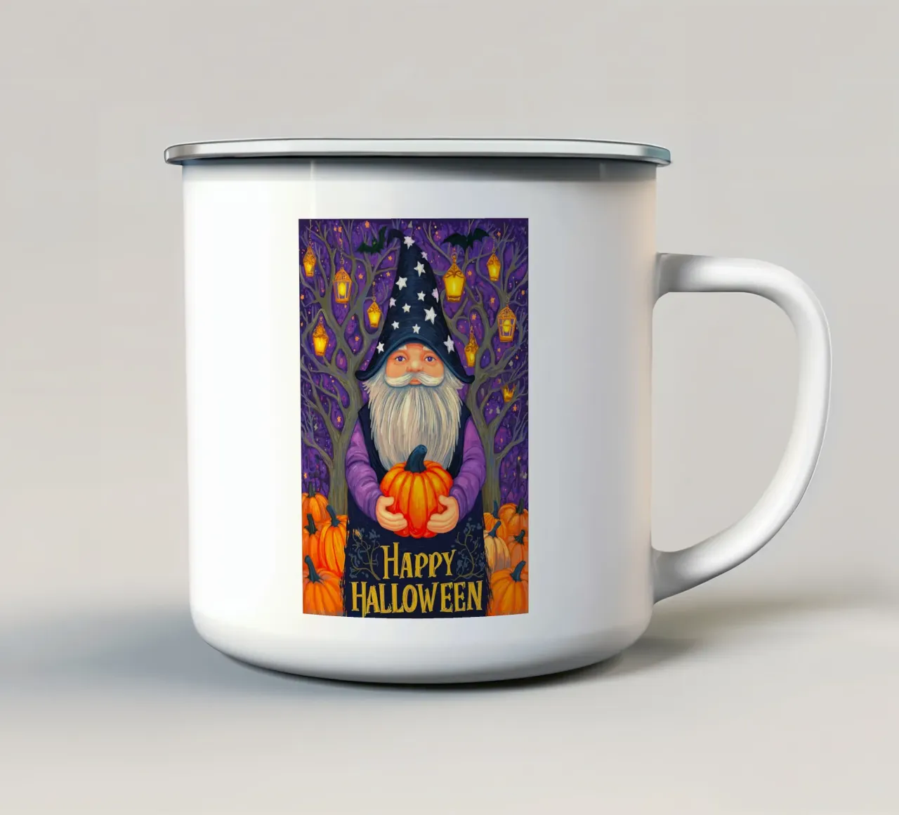 Mago e zucca di Halloween tazza in smalto da Fleur de Lys