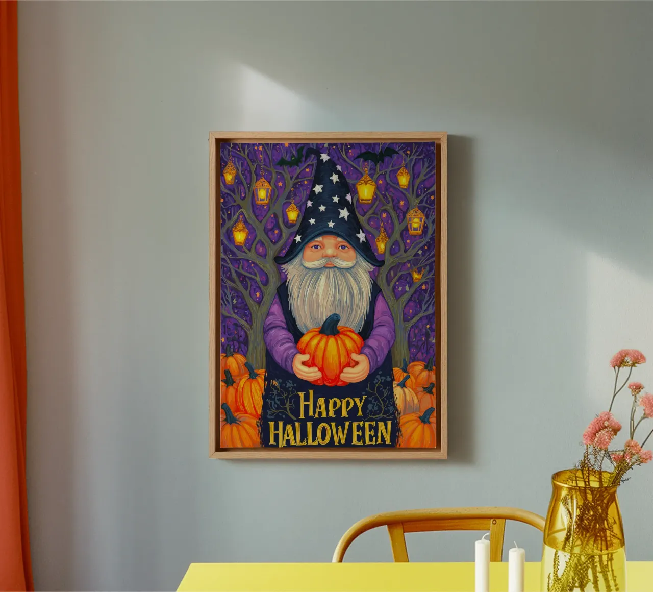 Halloween tovenaar en pompoen canvas met Baklijst van Fleur de Lys