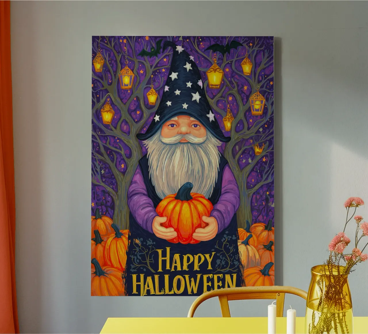 Halloween tovenaar en pompoen canvas met Baklijst van Fleur de Lys