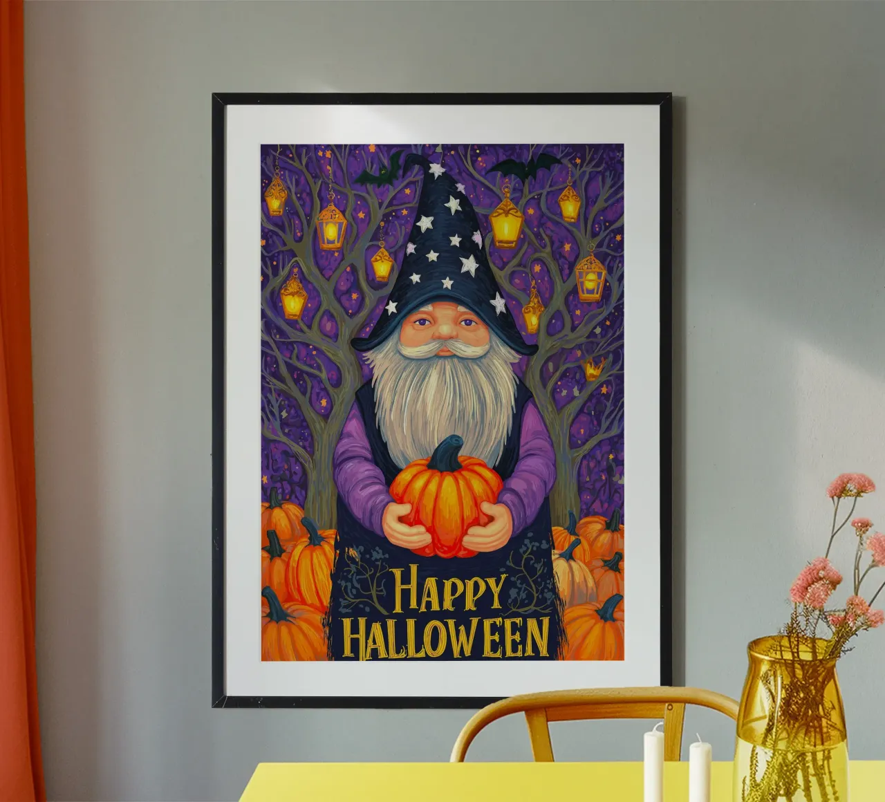 Mago e zucca di Halloween poster con telaio in plastica da Fleur de Lys
