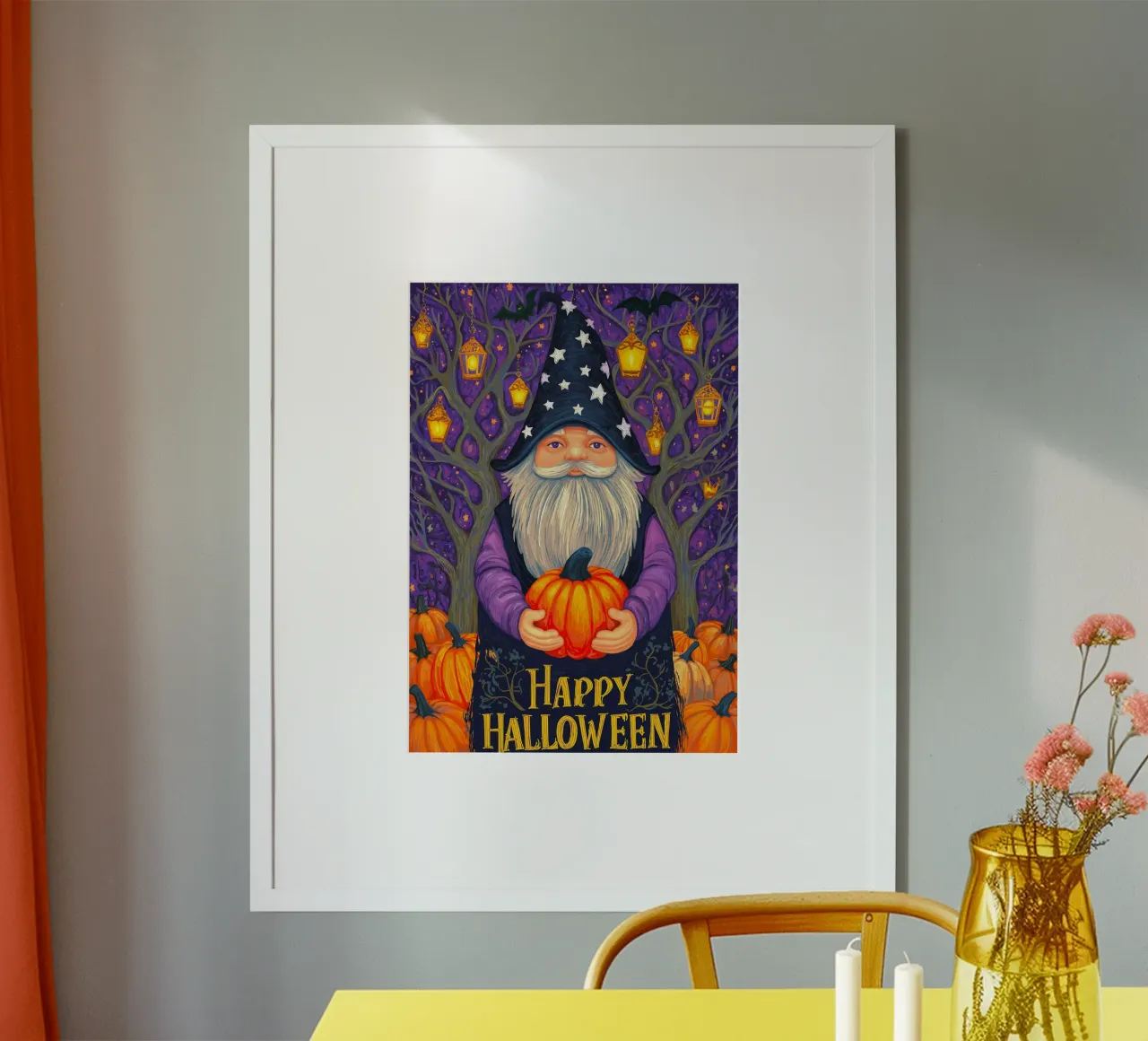 Mago e zucca di Halloween poster con telaio in plastica da Fleur de Lys